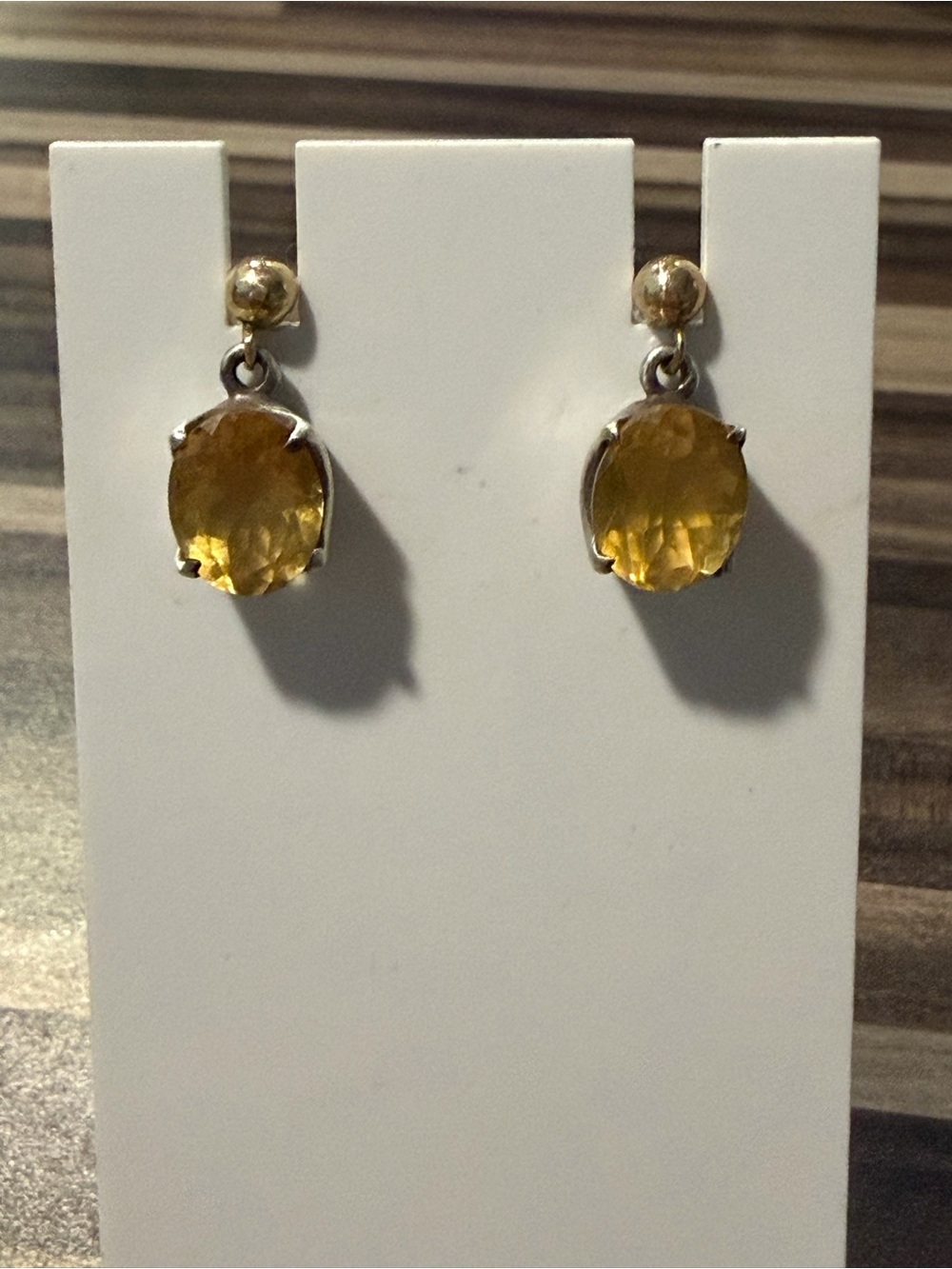 Vintage Sterling Silver Two Tone Citrine Dangle Earrings #384